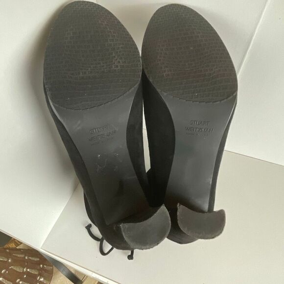 Stuart Weitzman Suede Ankle Tie Boots 8 Black - Picture 5 of 10